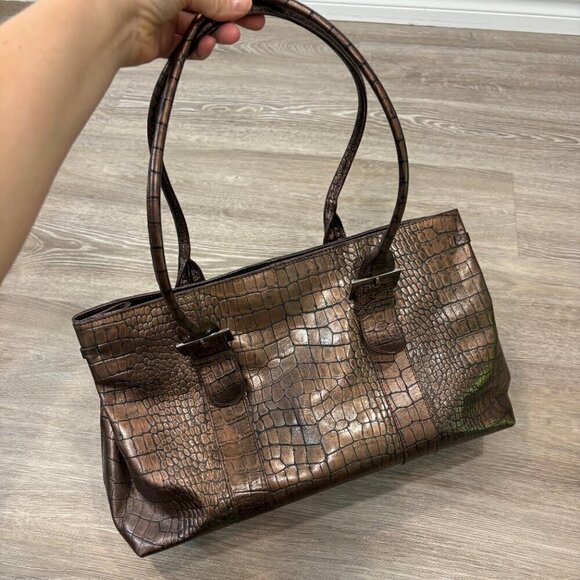 Danier Handbags - DANIER Brown crocodile leather shoulder purse bag